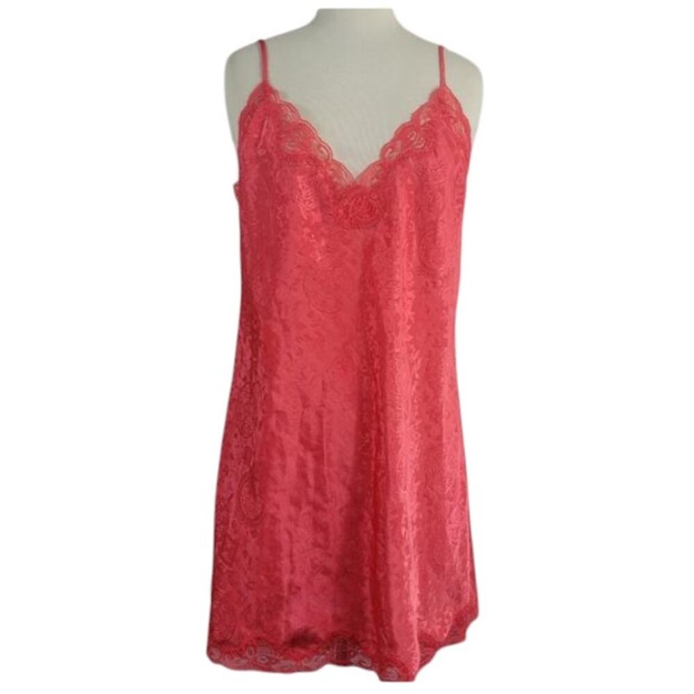 Vintage Victoria's Secret Gold Label Slip Textured Floral Salmon Pink Medium